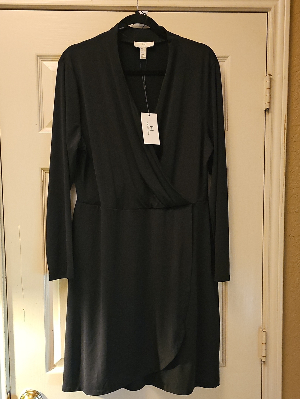 H&M Black Long-Sleeve Faux-Wrap Dress